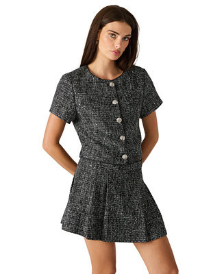 Women's Aralynn Sequin Tweed Short Sleeve Top | Macy's