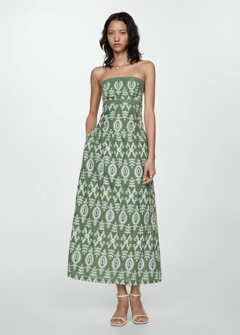 Strapless embroidered dress -  Women | Mango USA | MANGO (US)