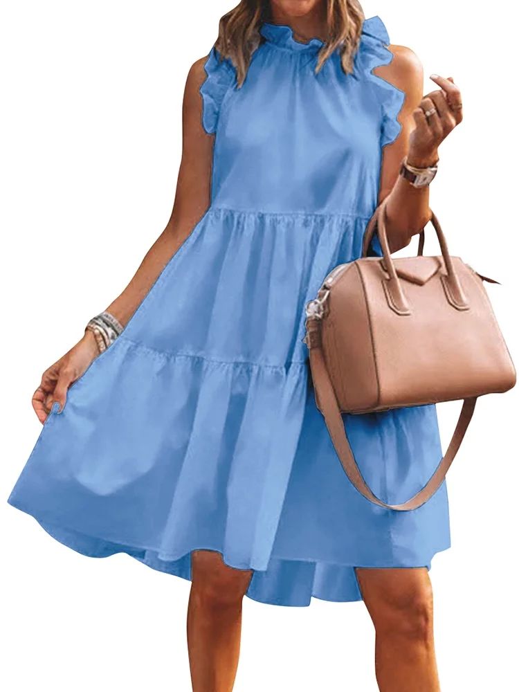Women's Sleeveless Ruffles Dress Loose Minidress Casual Summer Dress - Walmart.com | Walmart (US)