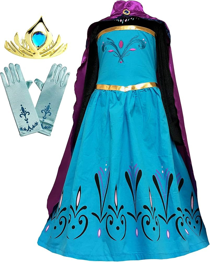 Girls Coronation Dress Costume Cape Gloves Tiara Crown Accessories Kids Set (4T, Blue-Purple) | Amazon (US)