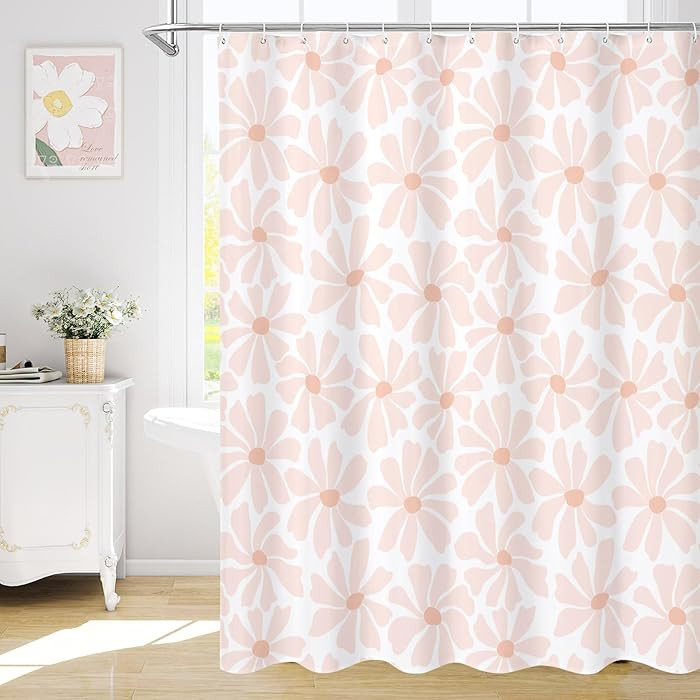 Blush Pink Daisy Floral Shower Curtain, Boho Spring Flower Shower Curtain for Girly Bathroom, Mod... | Amazon (US)