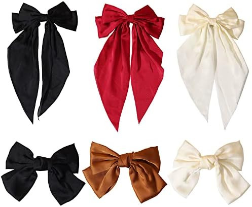 6pcs Bow Hair Clips Satin Hair Barrettes Clip for Women,Big Bow Hair Barrette French Barrette Lon... | Amazon (US)