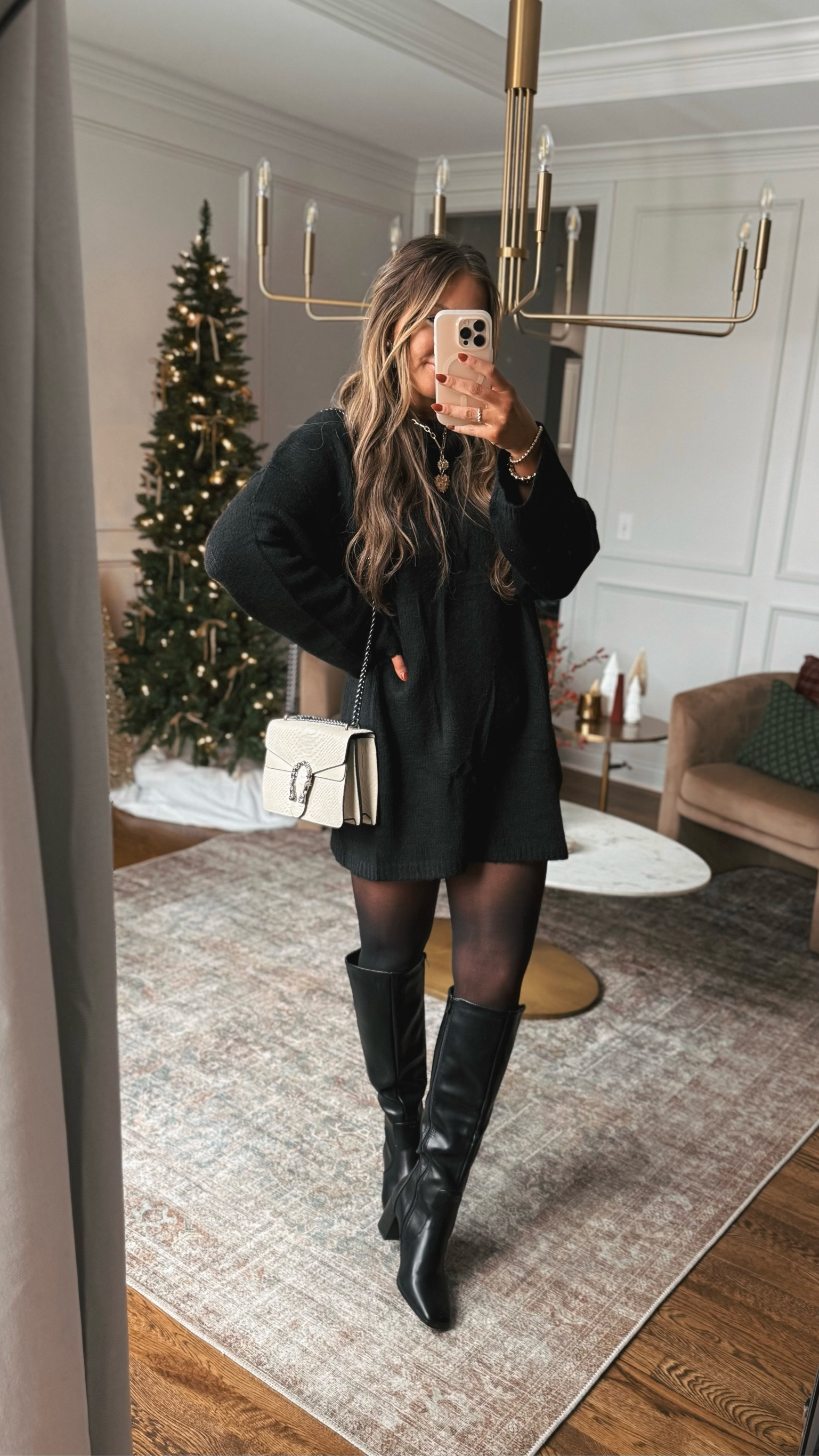 The perfect casual date night outfit or holiday outfit! This sweater dress is so warm and comfortable. I love it with these boots and beautiful purse!

#LTKHoliday #LTKStyleTip #LTKFindsUnder50