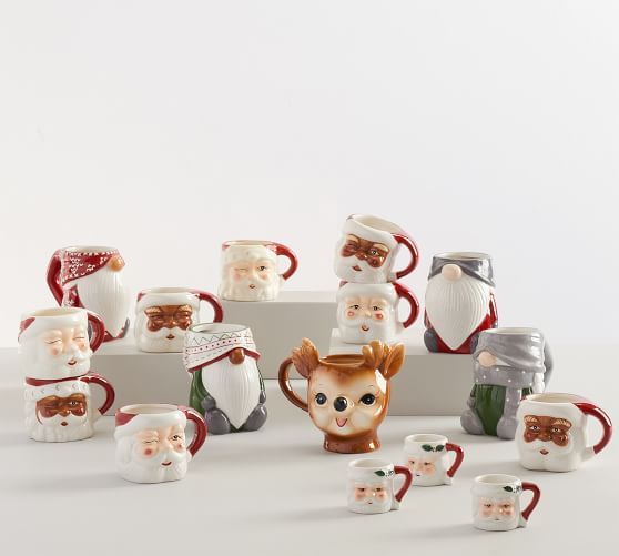 Santa Claus Shaped Handcrafted Ceramic Mugs | Pottery Barn (US)
