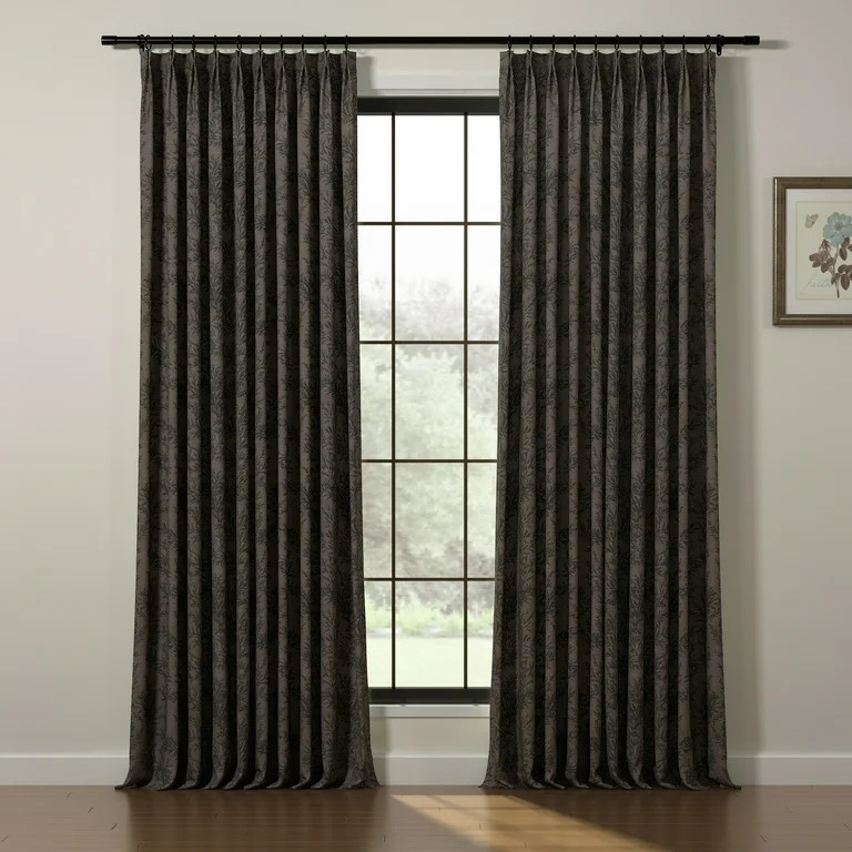 TWOPAGES Linen Blend 52 X 102 Inches Long Curtain 1 Panel Pinch Pleat Light Filtering Leaves Prin... | Walmart (US)