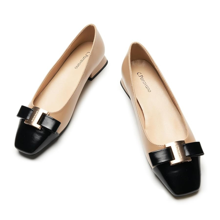 C.Paravano Women's Ballet Flats Shoes Square Toe Flats with Bowknot for Casual Work Office Party,... | Amazon (US)