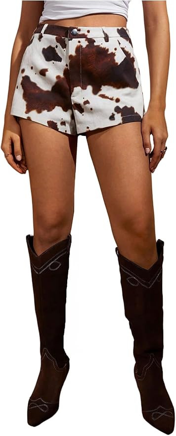 Women's Cow Print Mini Shorts High Waisted Zipper Fly Cowgirl Western Hot Pants | Amazon (US)
