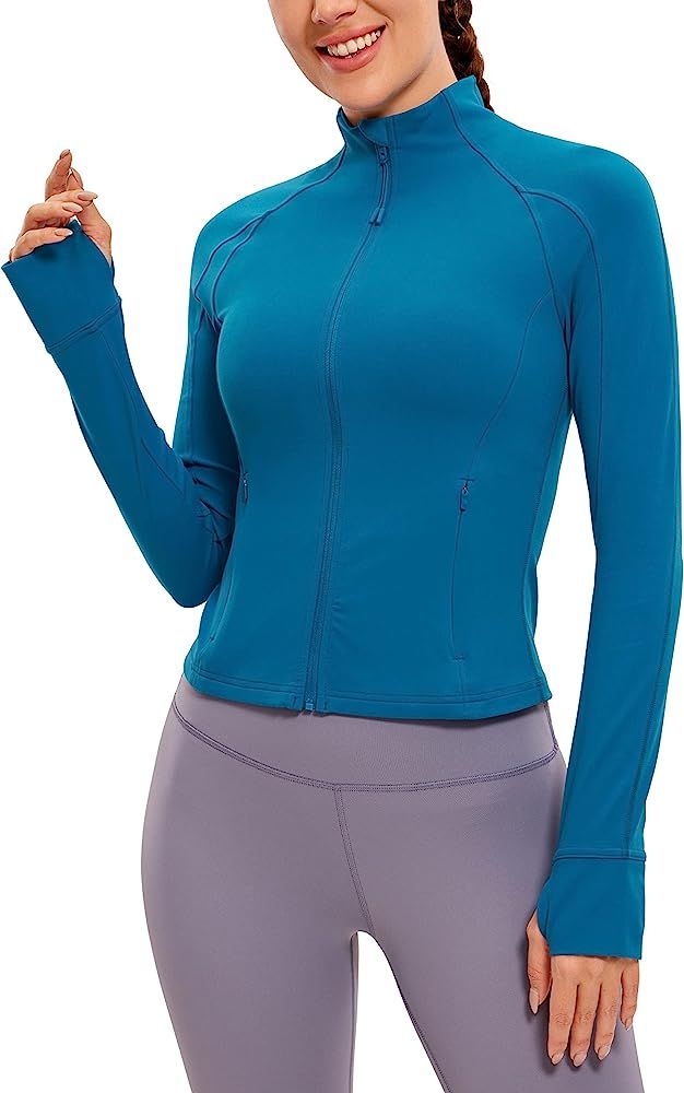 CRZ YOGA Butterluxe Womens Cropped Slim Fit Workout Jackets - Weightless Track Athletic Full Zip Jac | Amazon (US)