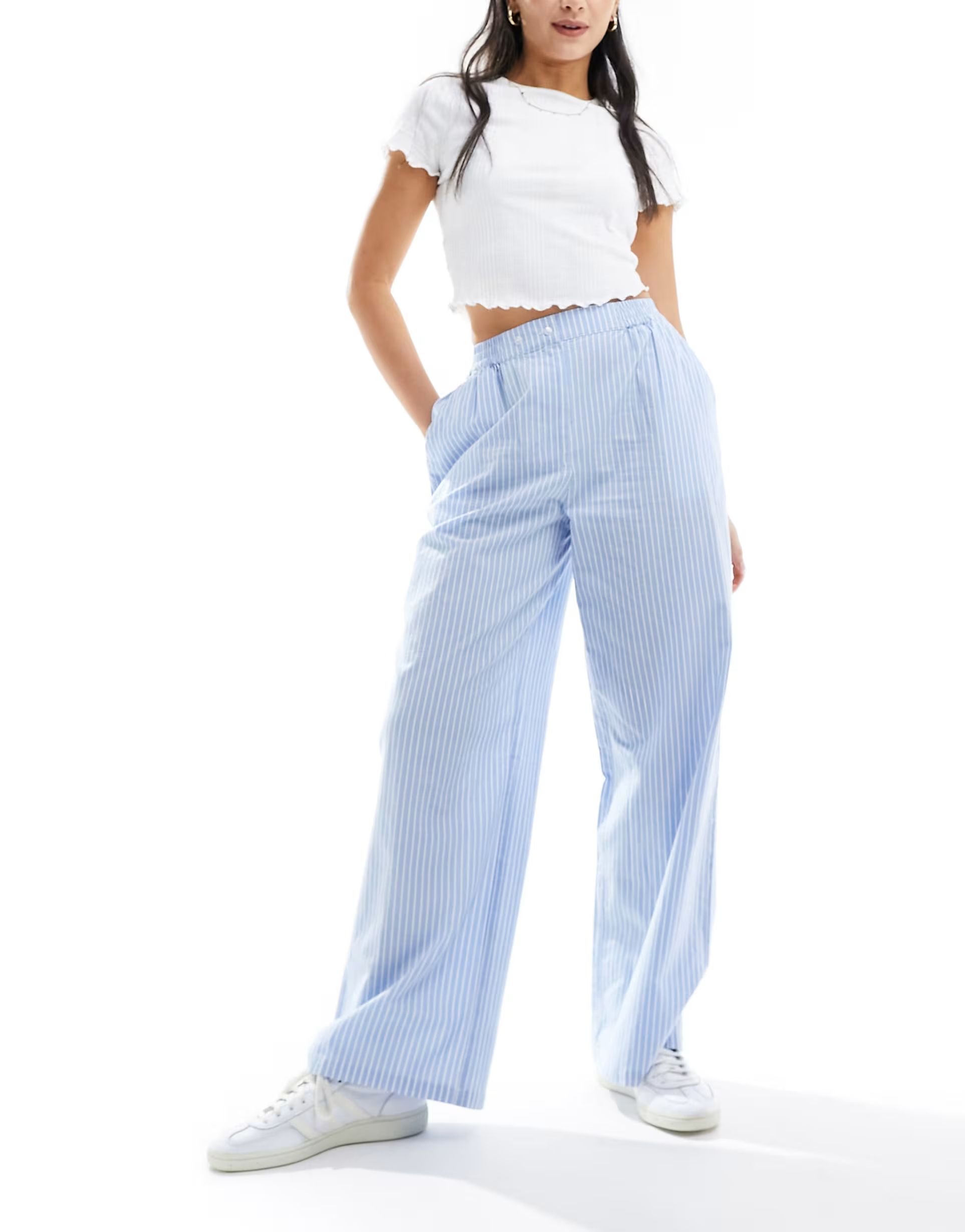 ASOS DESIGN pull on trouser with tab waistband in blue stripe | ASOS | ASOS (Global)