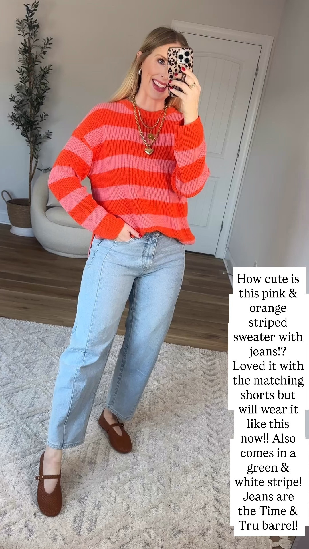 Walmart try on, Walmart fashion, Walmart style, pink and orange striped sweater, barrel jeans 

Small 

#LTKootd