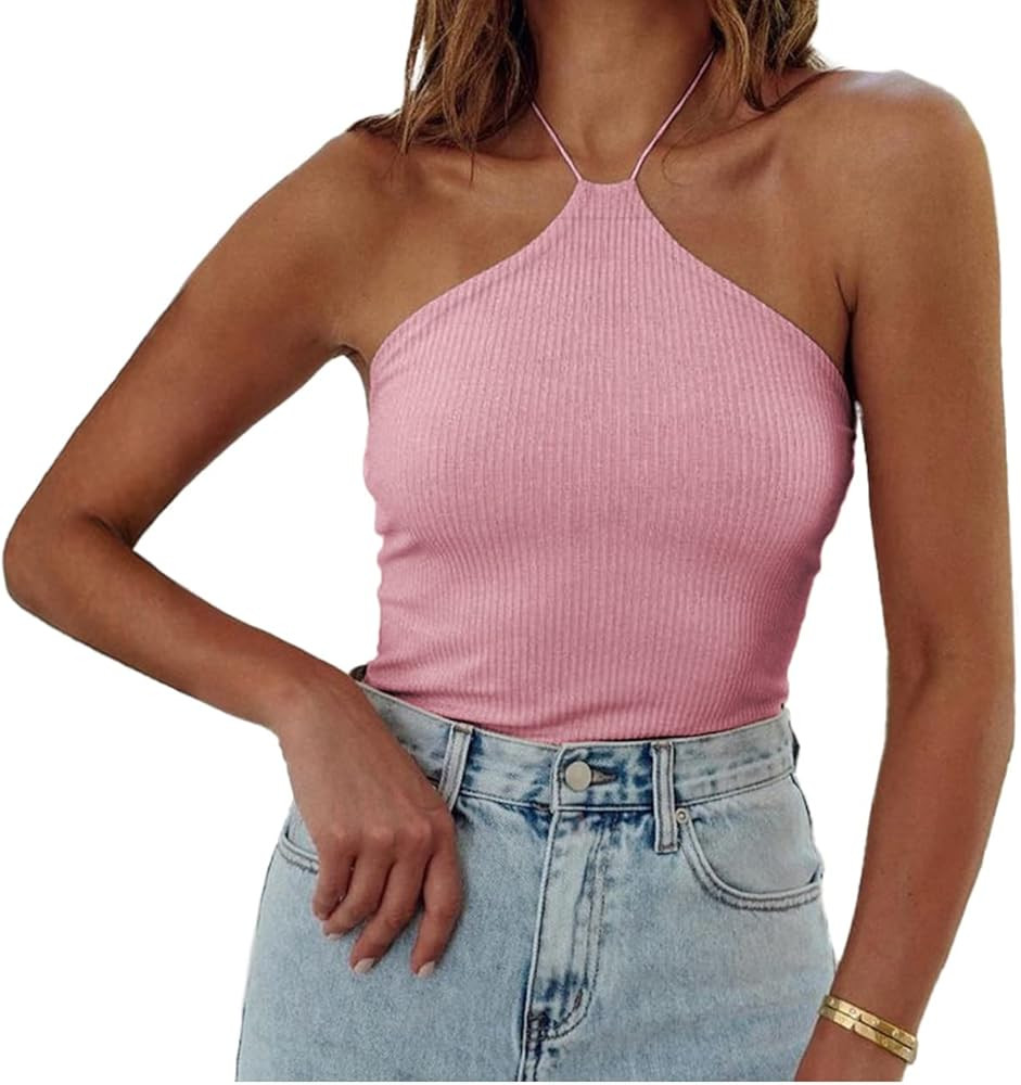 BTFBM Women Casual Bodycon Tank Tops Slim Fit Ribbed Sleeveless Shirts Solid Color Summer Tops | Amazon (US)