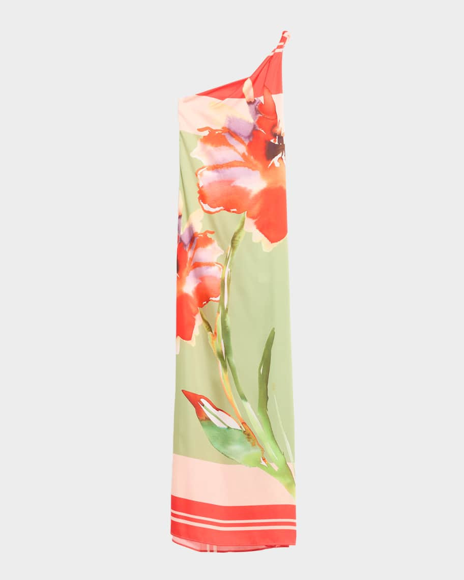 MISA Los Angeles Dounia Asymmetric Satin Maxi Dress | Neiman Marcus