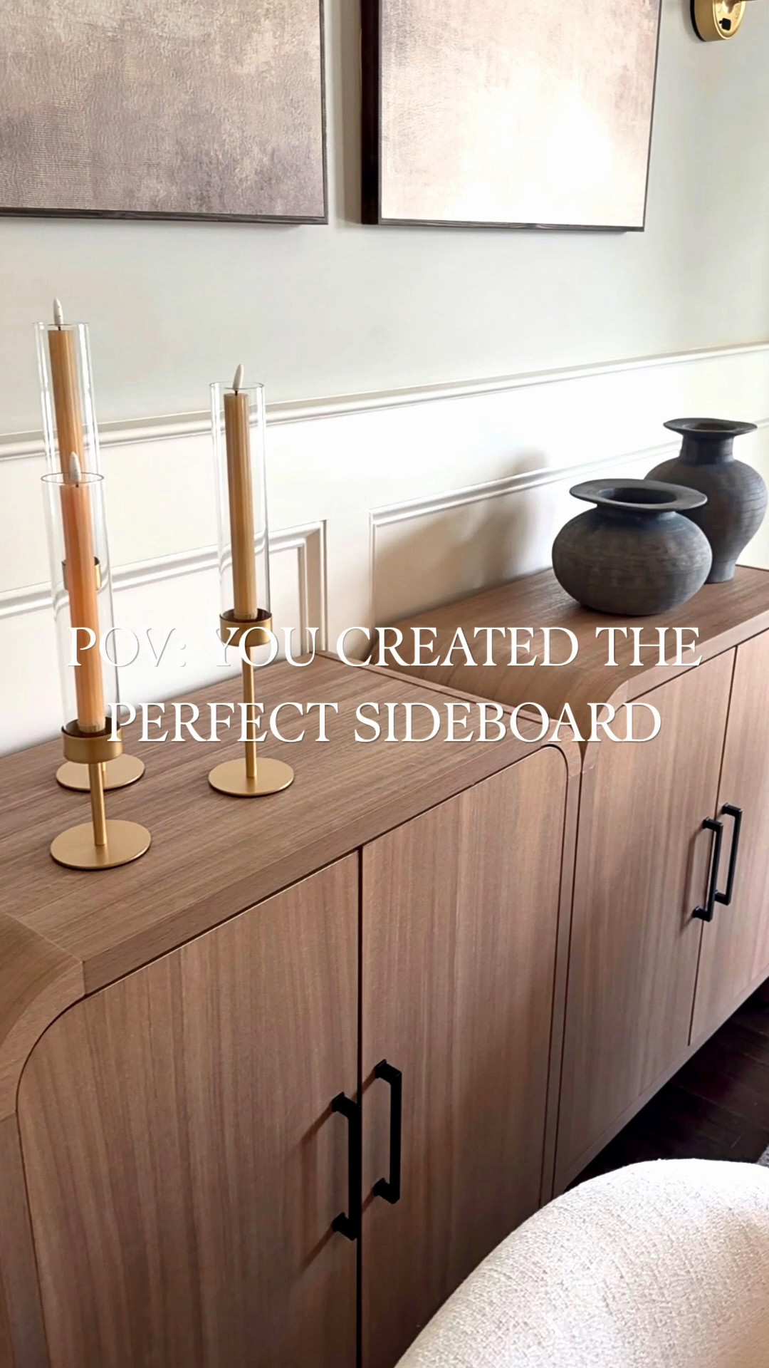 POV: you couldn’t find the perfect sideboard… so you created it. 🤎

I pushed two curved-edge light oak cabinets together to create one oversized sideboard for our dining room, then swapped the original hardware for these modern black pulls—and I can’t get over the difference!

It gives us SO much more storage, fills this wall perfectly, and has that custom, high-end look I wanted without the custom price tag. 🙌🏻 Sometimes the simplest changes make the biggest impact!

Would you have guessed this was actually two separate cabinets?! 👀

Comment SHOP and I’ll send you the links to the cabinets + hardware! Everything is also linked in my LTK in my bio. 🤎

Follow @courtneytaylorhome for more affordable home finds, designer looks for less & simple ways to make your home feel custom!

#diningroominspo #sideboardstyling #wayfairfinds #affordablehomedecor #homedecorinspo

#LTKHome #LTKOver40
