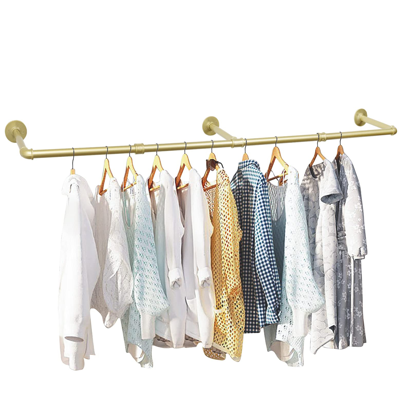 72inch Gold Wall Mounted Clothes Rack, Industrial Pipe Garment Rack Hanging Rod Bar for Closet St... | Amazon (US)