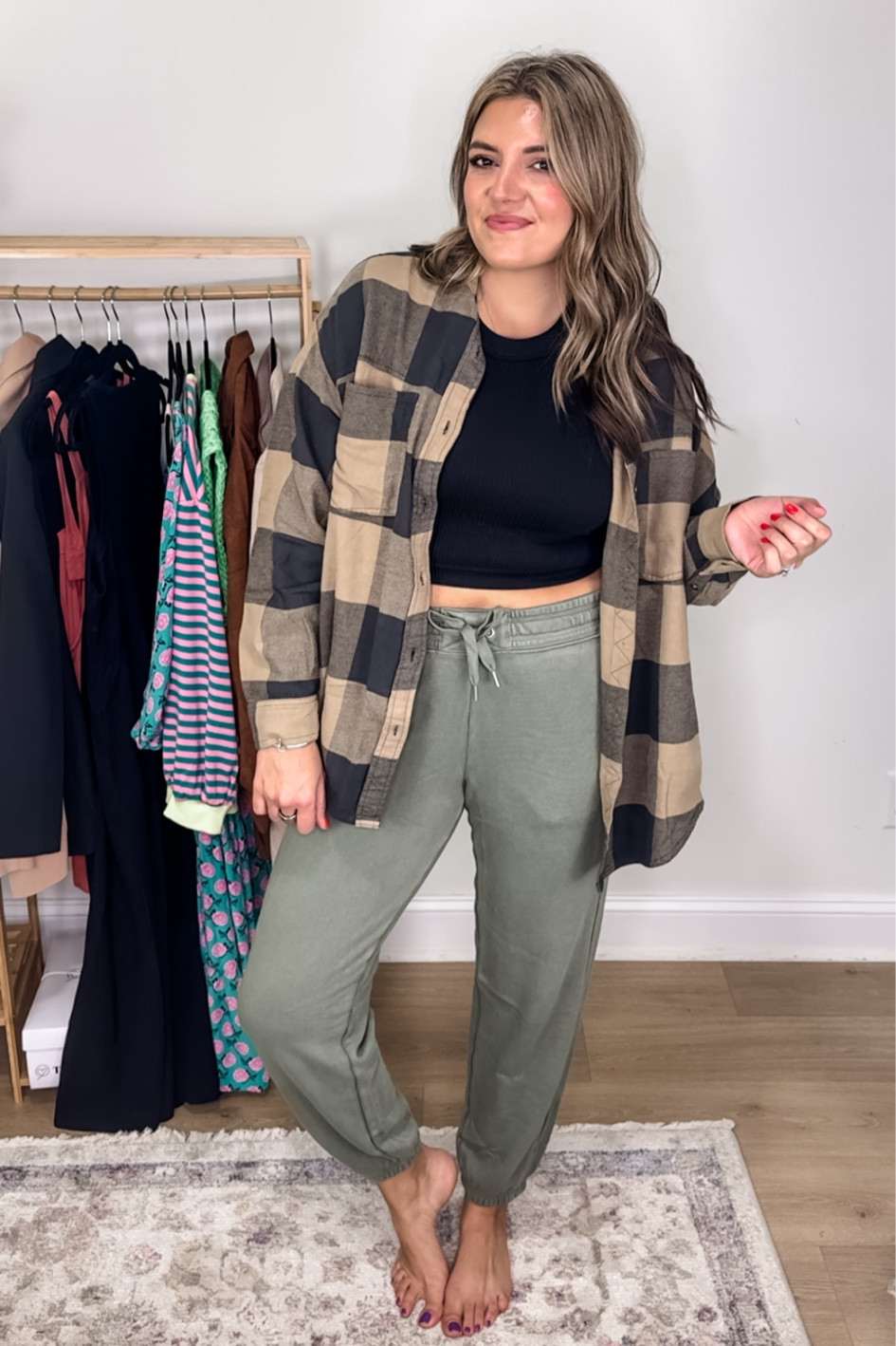New aerie try on! @aerie fall outfits on a size 8. 
Flannel fits oversized (in a medium), ribbed tank top tts (medium), jogger pants tts (medium).
#aerie all on sale!

#LTKSaleAlert #LTKFindsUnder50 #LTKFallSale