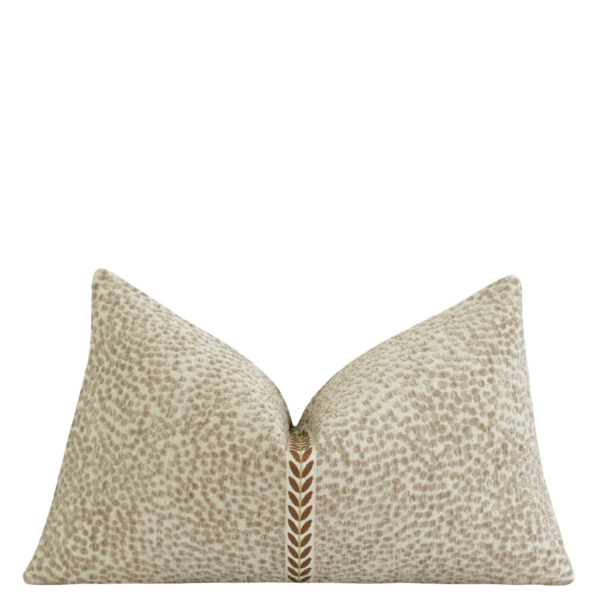 Driftwood Dotted Chenille Brown Leaf Trim Pillow | Land of Pillows