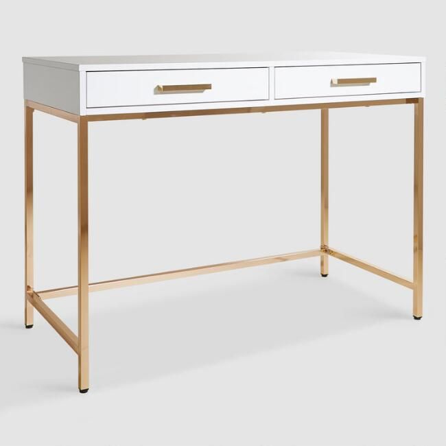 White and Gold Reid Desk with Drawers | World Market