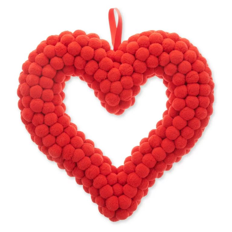 Way To Celebrate Valentine's Day Red Pompom Heart Wreath, 16 inches | Walmart (US)