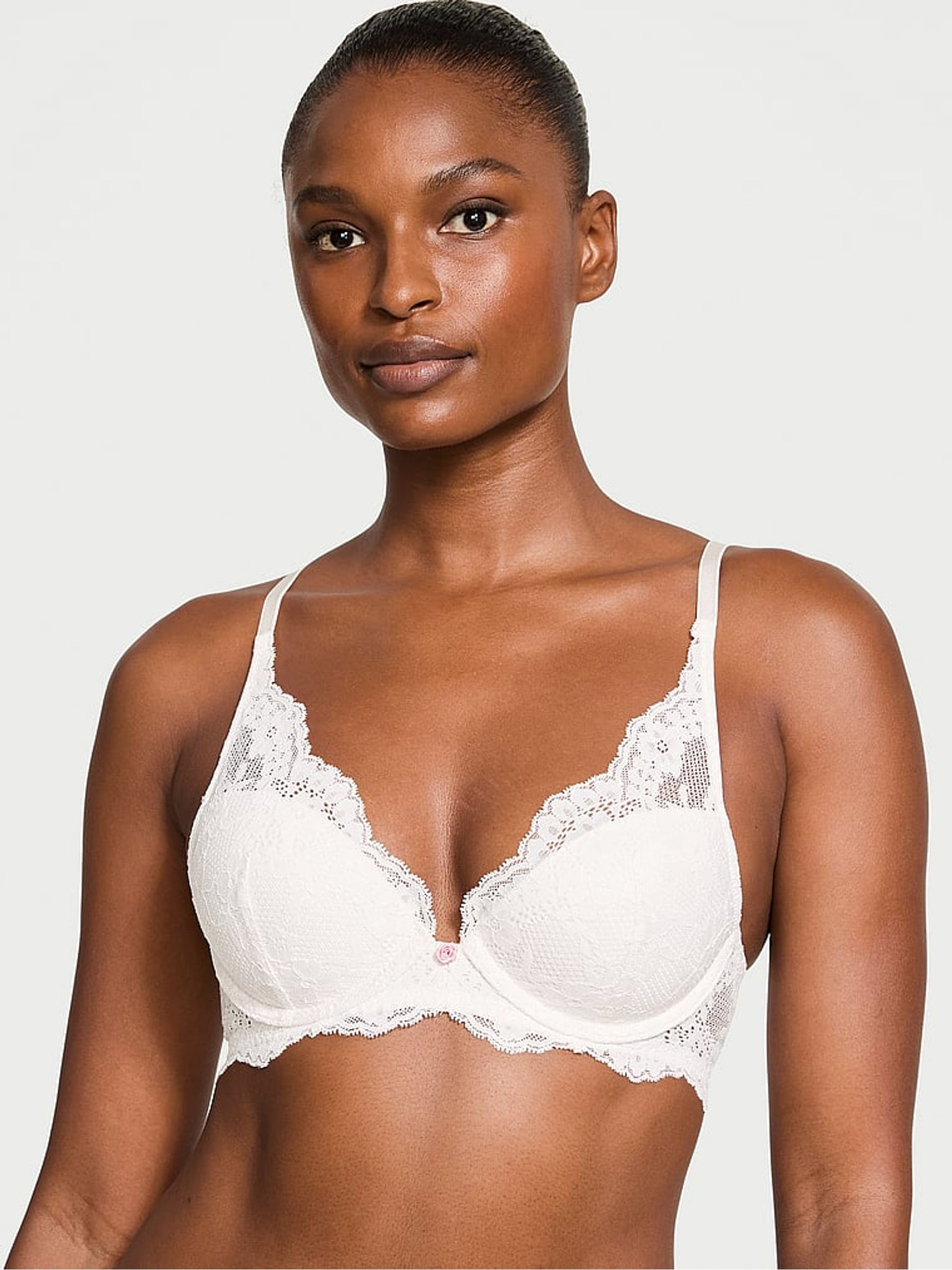 Coconut White Half Pad Plunge Lace Bra | Victoria's Secret UK | Victoria's Secret UK