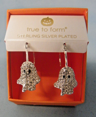 True To Form Rhinestone Ghost Hoop Earrings Sterling Silver Plated Halloween New | eBay US
