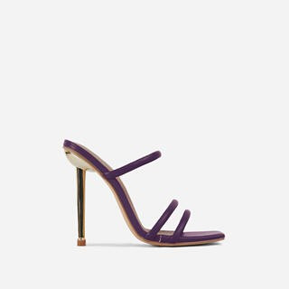 Bailee Strappy Square Toe Metallic Heel Mule In Purple Faux Leather | EGO (UK)