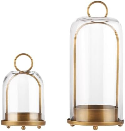 5" & 4" Wide Versatile Metal Candle Holder with Handmade Sturdy Glass Dome in Brass for Pillar Ca... | Amazon (US)
