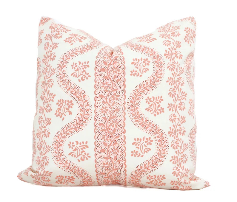 Sister Parish Dolly in Blush Pink Pillow Cover Pink Floral and Stripe 100% Cotton - Etsy | Etsy (US)