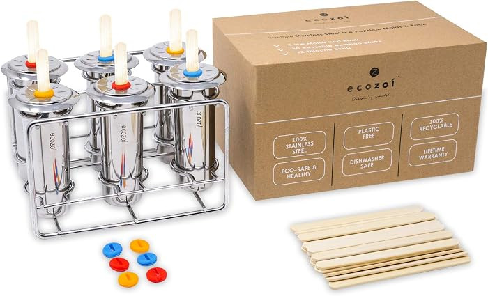 Stainless Steel Popsicle Molds, 6 Metal Ice Popsicle Makers, 30 Reusable Bamboo Sticks, 12 Silico... | Amazon (US)