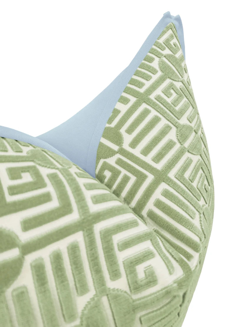 Thibaut Labyrinth Velvet // Sage With Butterfly Flange | Green Pillow | Geometric | Designer | - ... | Etsy (US)
