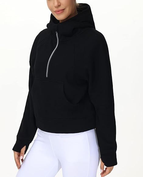 Women’s Hoodies Half Zip Long Sleeve Fleece Crop Pullover Sweatshirts with Pockets Thumb Hole | Amazon (US)