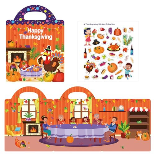 Thanksgiving Reusable Sticker Book for Kids Fall Stickers Activity Books for Toddler Boys Girls Waterproof Sticker Book Kids Party Favors Birthday Gifts | Amazon (US)