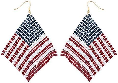 Lux Accessories Gold Flag America Americana 4th of July American pride Independence Day Earrings | Amazon (US)