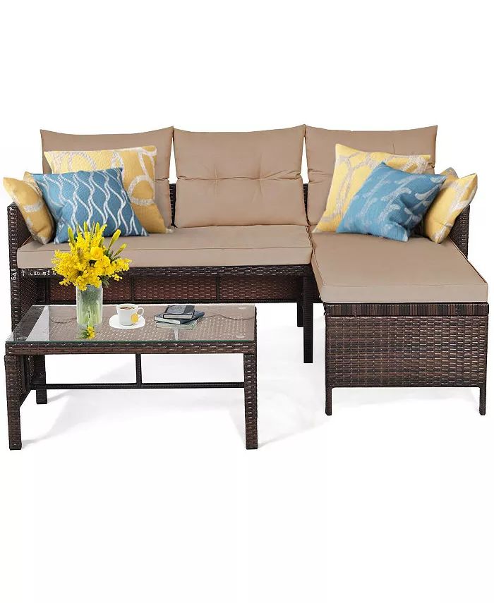 SUGIFT 3 Pieces Outdoor Patio Corner Rattan Sofa Set - Macy's | Macy's