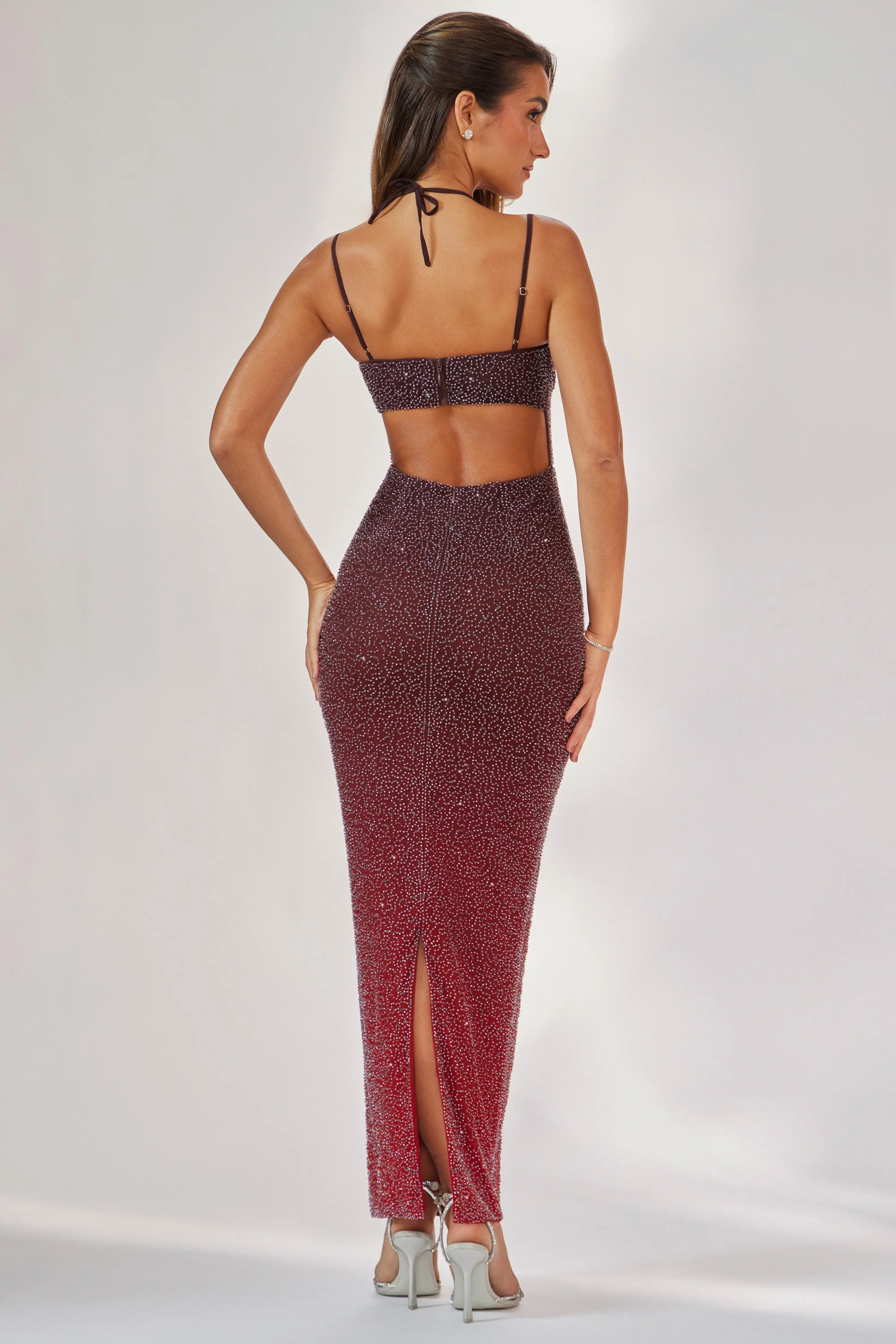 Embellished Maxi Dress in Red/Brown Ombré | Oh Polly