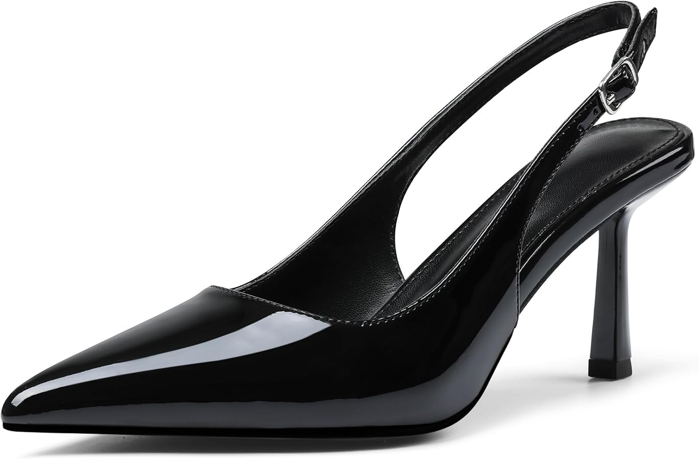Slingback Heels for Women Closed Pointed Toe Kitten Stiletto Heels with Buckle Comfortable Womens... | Amazon (US)