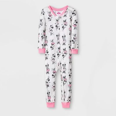 Toddler Girls' Minnie Mouse Snug Fit Union Suit - White | Target