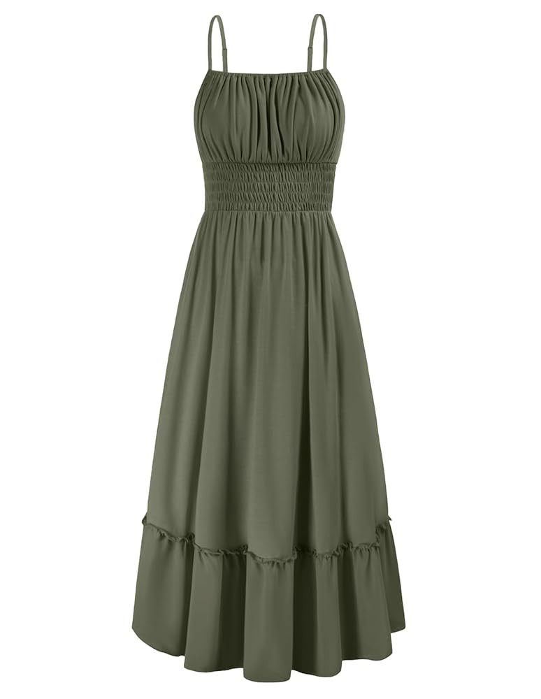 GRACE KARIN Womens 2025 Summer Dress Casual Sleeveless Spaghetti Strap Smocked Ruffle Beach Long ... | Amazon (US)