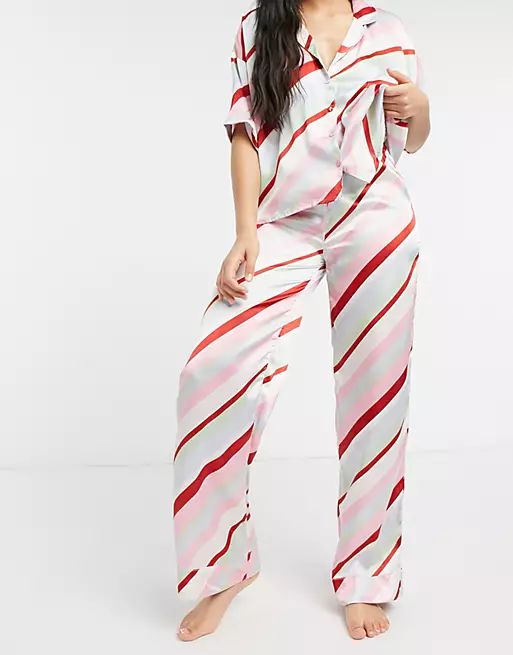 ASOS DESIGN mix & match satin candy stripe pyjama trouser in multi | ASOS (Global)
