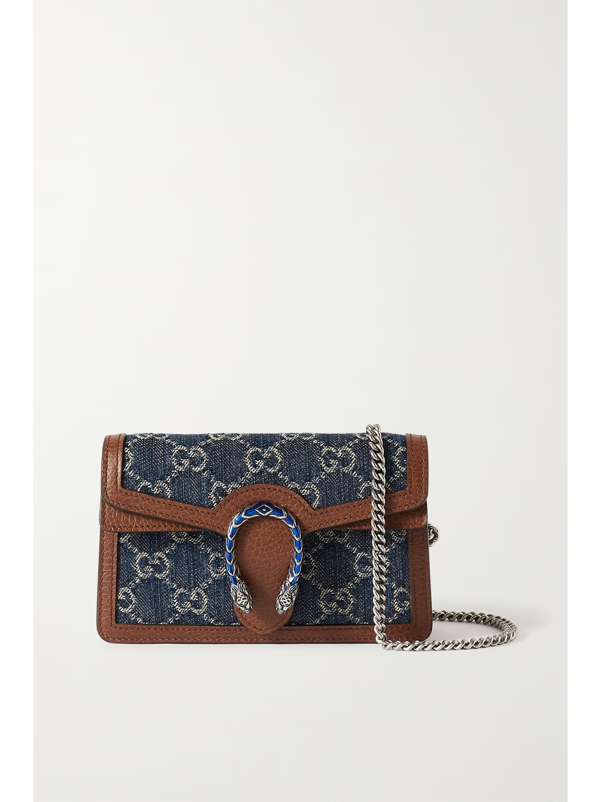 + NET SUSTAIN Dionysus super mini leather and organic denim-jacquard shoulder bag | NET-A-PORTER (US)
