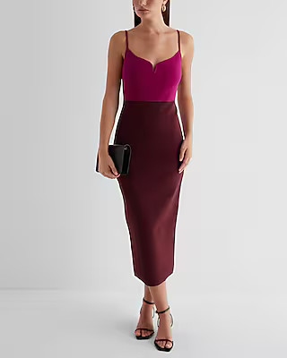 Body Contour Color Block V-Wire Sleeveless Midi Sweater Dress | Express
