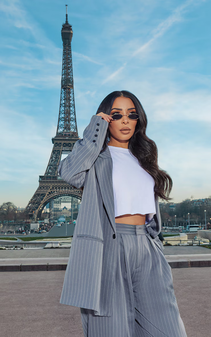 Charcoal Grey Pinstripe Oversized Dad Blazer | PrettyLittleThing UK