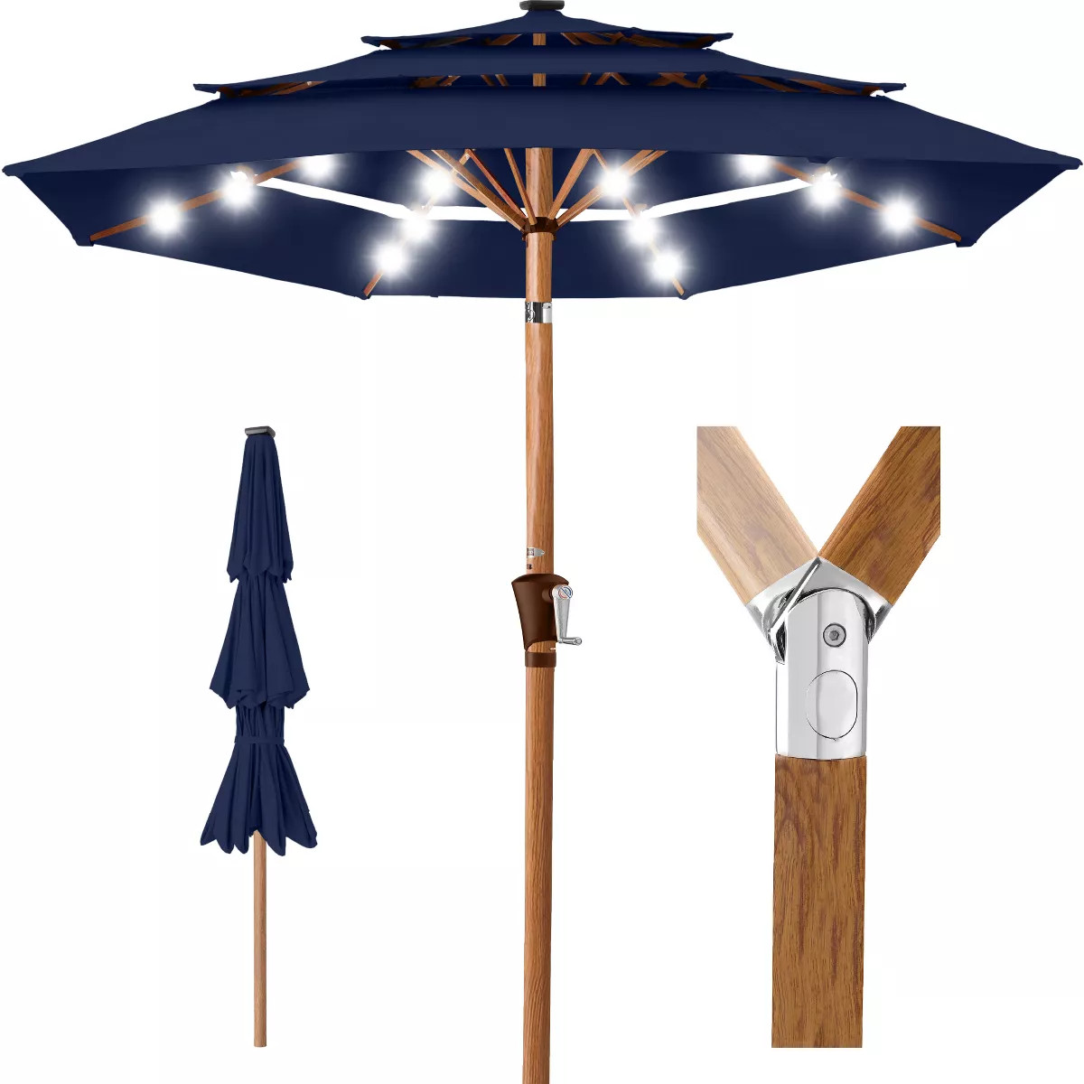 Best Choice Products Woodgrain Pattern 10ft 3-Tier Solar Patio Umbrella w/ 24 LED Lights, Tilt | Target