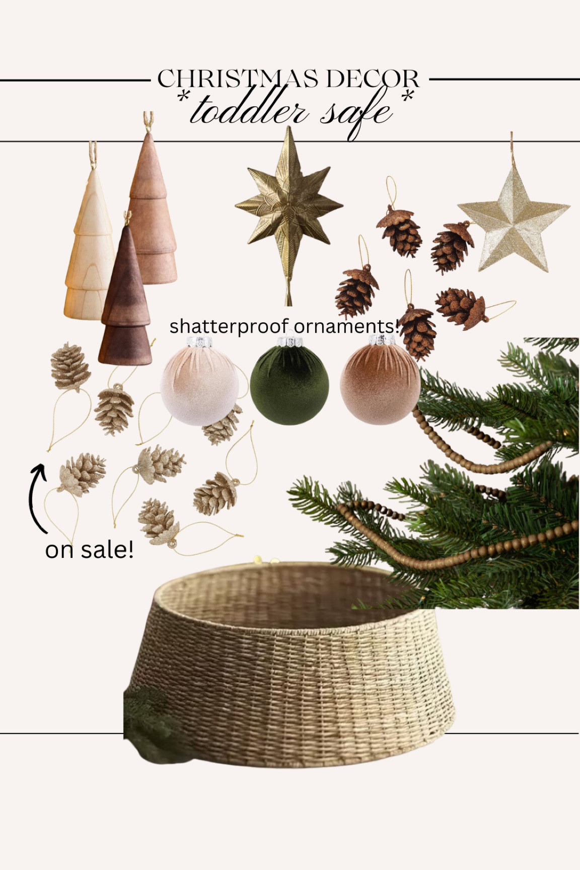 Searched high and low for *safe* ornaments to add to the tree. Velvet & wood is what I’m going with + rope or velvet string to hang them! 
Love the dark vibes for the tree this year!

#LTKhome #LTKkids #LTKHoliday