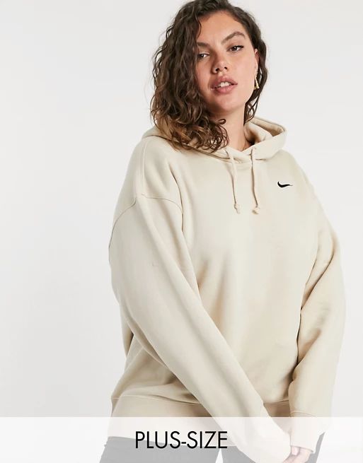 Nike Plus mini swoosh oversized hoodie with tuck sleeve detail in oatmeal | ASOS (Global)