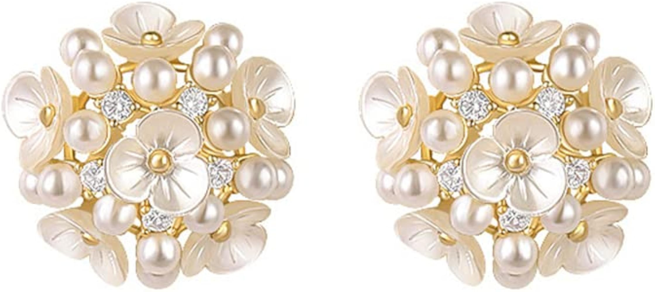 Elegant Flower Pearl Stud Earrings for Mother Sterling Silver Pins Cubic Zirconia Crystal Little ... | Amazon (US)