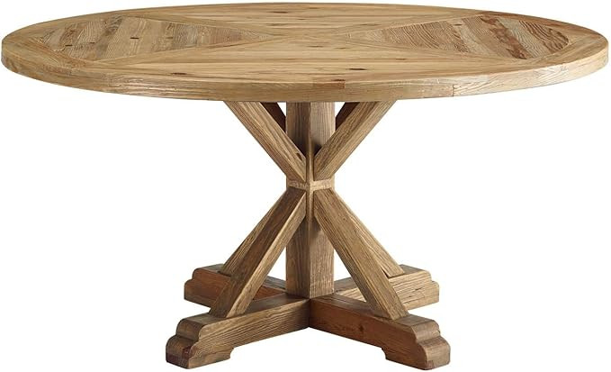 Modway Stitch 59" Rustic Farmhouse Wood Round Kitchen and Dining Room Table, Brown | Amazon (US)