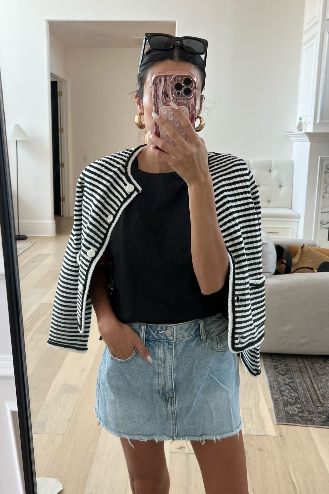 Been wearing this striped cardigan on repeat 🤍

Striped sweater, striped jacket, denim skirt, jean skirt, gold earrings, gold hoops, casual outfit, summer outfit, Walmart fashion, pacsun, mom style, Christine Andrew 

#LTKStyleTip #LTKSeasonal #LTKFindsUnder50