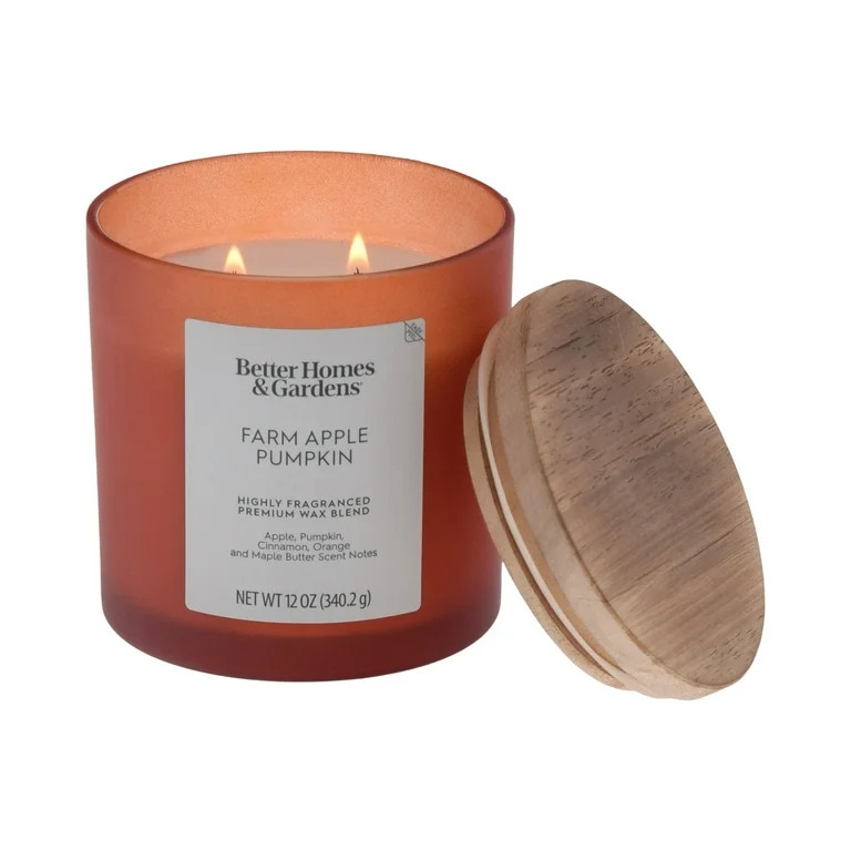 Better Homes & Gardens Farm Apple Pumpkin Scented 2-Wick Frosted 12oz Candle - Walmart.com | Walmart (US)