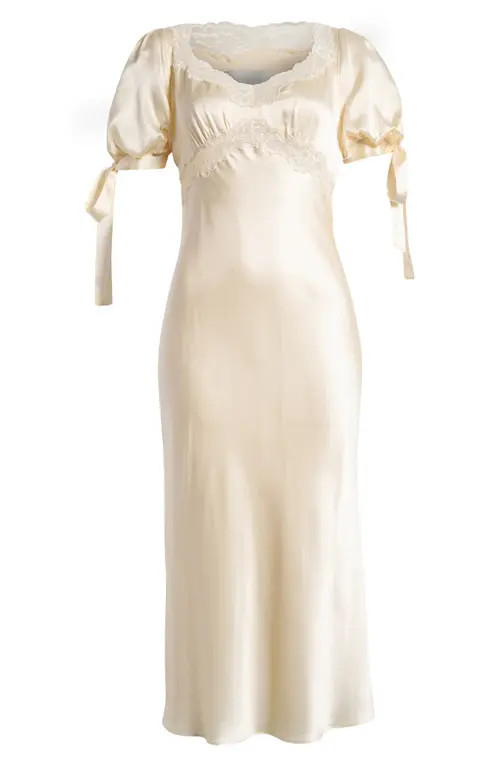 Reformation x Kacey Musgraves Stella Lace Trim Silk Midi Dress in Ivory at Nordstrom, Size 10 | Nordstrom