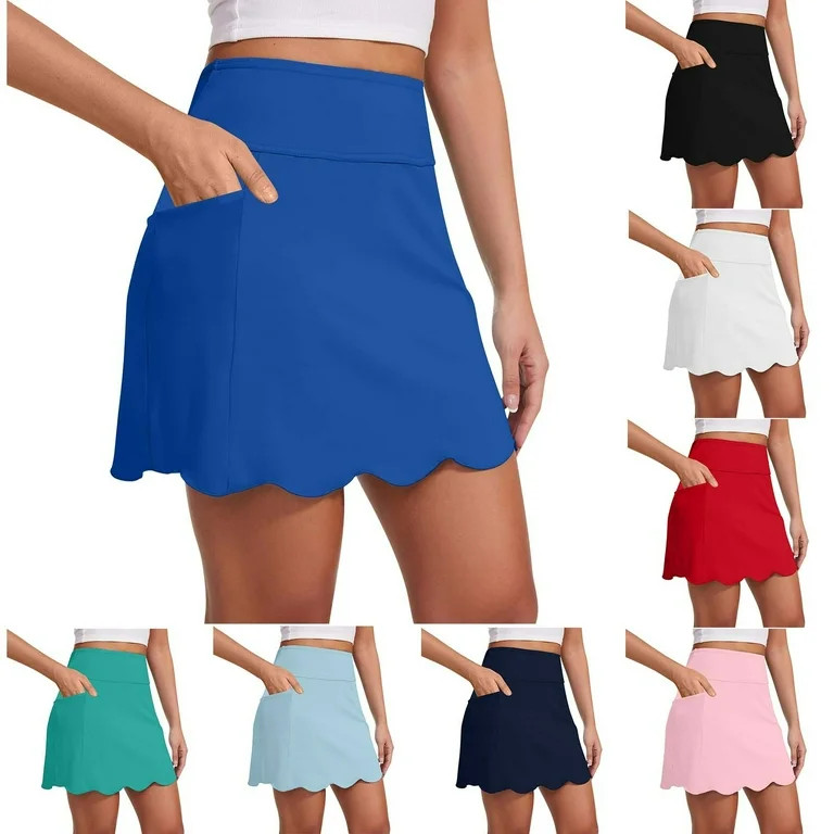 Yourumao High Waist Skorts with Pocket for Women Tummy Control Scalloped Hem Tennis Skirts Solid ... | Walmart (US)